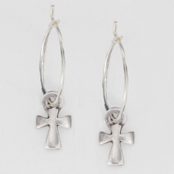 Domed Cross on Hoop Earrings