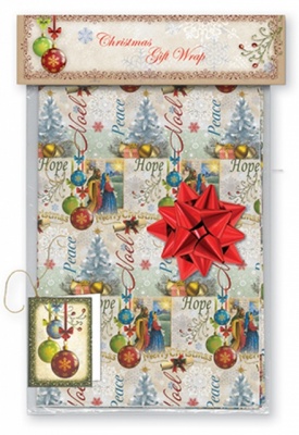 Noel Hope Peace Merry Christmas Gift Wrapping Paper Tags and Bow