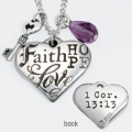 Faith Hope Love Heart w/Key Pendant