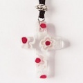 Glass Cross Pendant (Clear With Flowers)