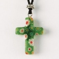 Glass Floral Cross Pendant - Peridot