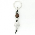 Beaded Cross w/Wooden Bead Keyring