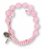Macrame Rosary Bracelet - Pink Glass