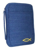 Open Embroided Fish Denim Medium Bible Cover