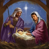 Mary & Joseph with Halo Baby Christmas Cards - Pack of 5