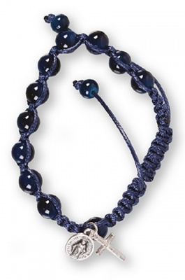 Macrame Rosary Bracelet - Blue Glass