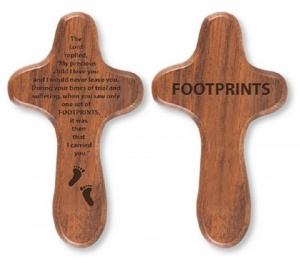 Footprints Walnut Holding Cross