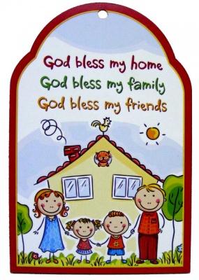 God Bless My Home Portrait with Cat - Wooden Plaque