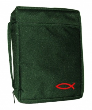 Open Embroided Fish Canvas Large Bible Cover