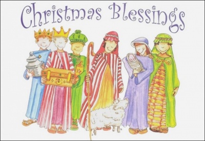 Christmas Blessings Cartoon Christmas Cards - Pack of 10