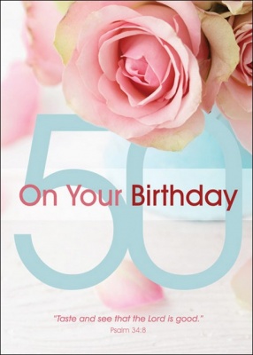 Turquoise Lettering 50th Birthday Greetings Card