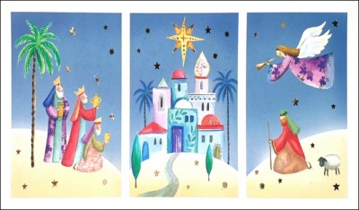 Figures Outside Nazareth Windowed - Pack of 5 Christmas Cards