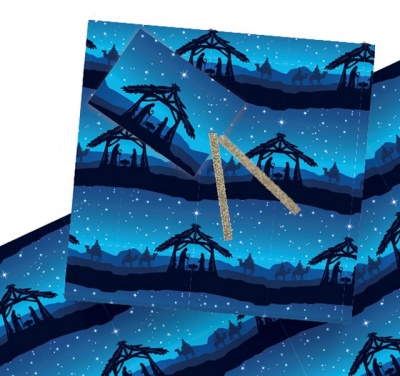 Silouhette Starry Night Nativity Gift Wrap + Tags