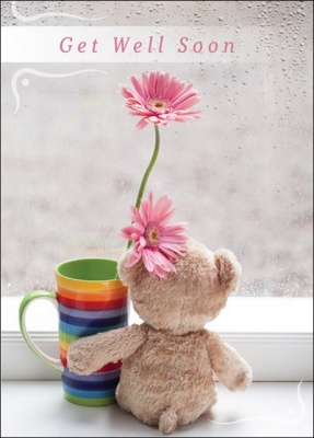 Get Well Soon - Teddy and Flower Card
